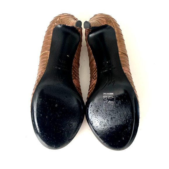 Giuseppe Zanotti Embossed Snakeskin Pump Python Bronze Round Toe Slim Heel 35.5 - Picture 12 of 13